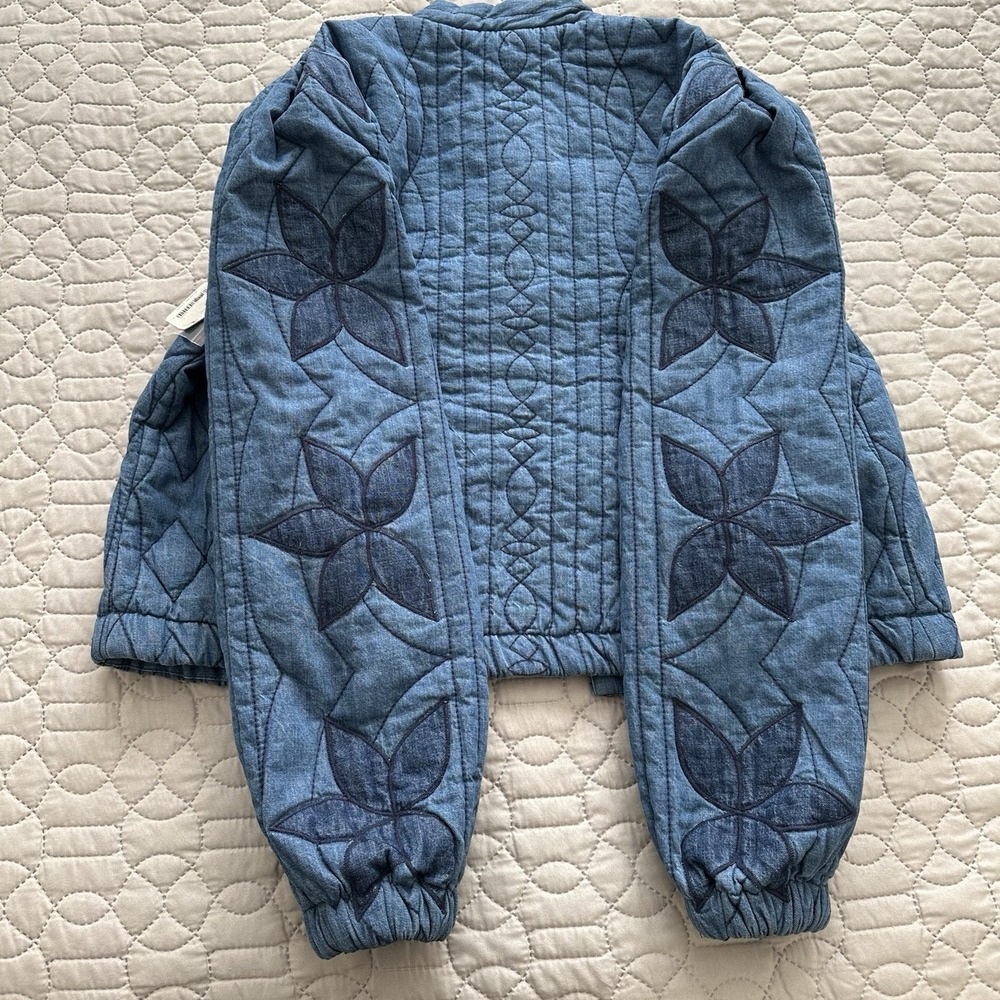 Free People Quinn Quilted Jacket Size S Crop Indigo Denim Patchwork Granny Blue - Picture 10 of 11